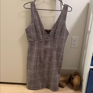 SHEIN Brown Plaid Mini Dress